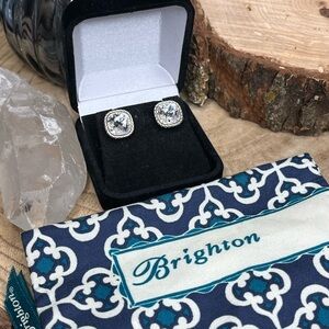 Brighton Sparkling Silver Rhinestone Square Stud Earrings